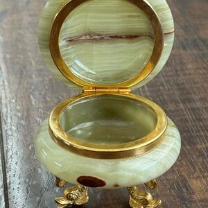 Vintage Italian Onyx Trinket Box with Gold dolphin Accents